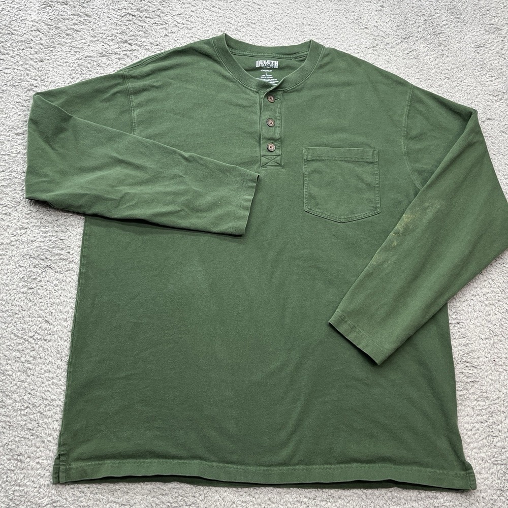 Duluth Trading Longtail Henley‎ Shirt Mens L Pocket T Green LS Workwear Stain